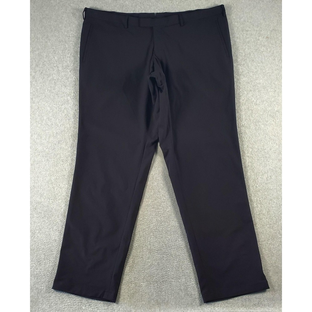 SENE Dress Pants Mens 46x36 Black Microfiber Straight Leg Flat Front Business
